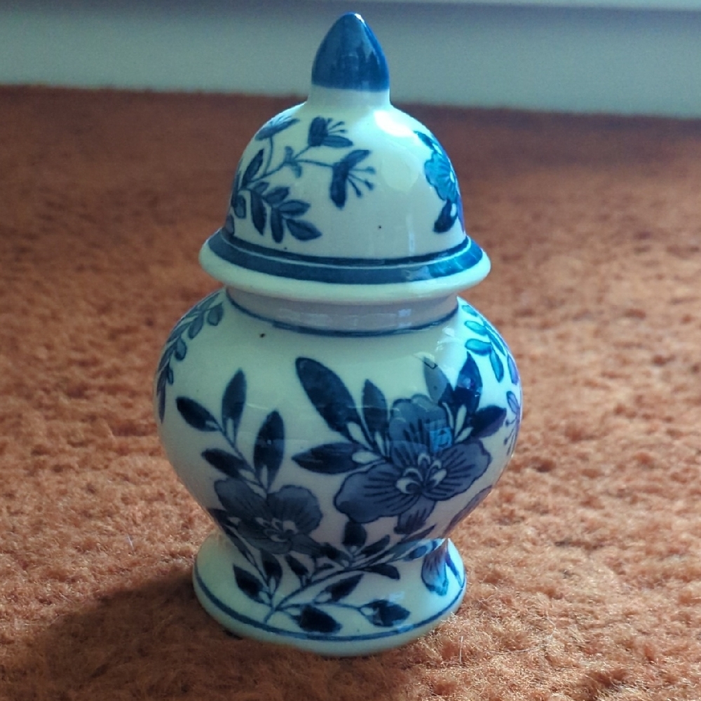 Blue and White Floral Ceramic Jar